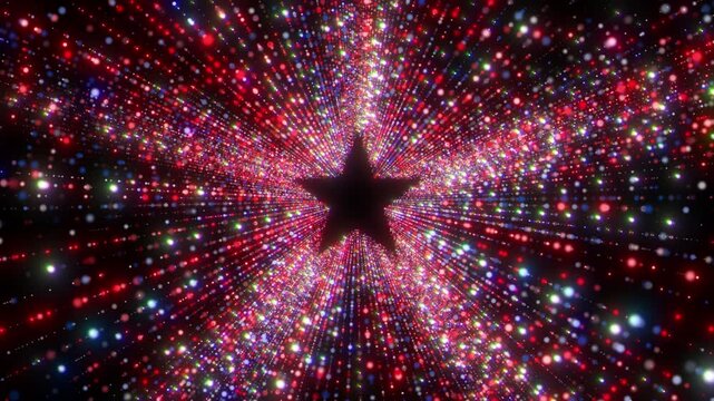 star shaped tunnel of colorful particles with central copy space for logo and awards