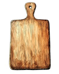 Fototapeta premium Wooden Board: A beautifully detailed illustration of a wooden cutting board, capturing the natural textures and warm tones of the wood. A versatile item for any kitchen.