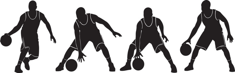 Basketball Player Dribbling Silhouette Vector Illustration Set © Hayat Khan