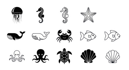 Ocean creatures icon set © Darwaty