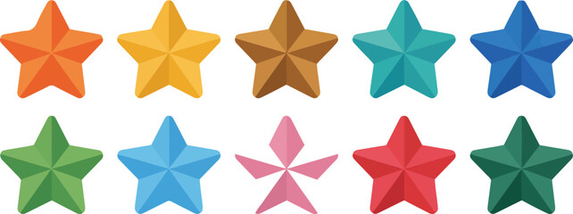 Obraz premium Minimal Star Line Icon Set with 3D Inspired Depth Effect and Color Progression in Clean Grid Layout