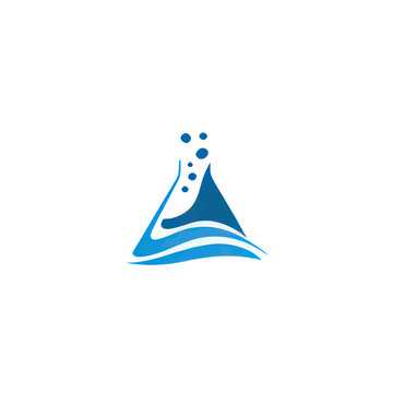 Science Lab Flask Logo with Water and Bubbles