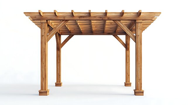Wooden Pergola: A beautifully crafted wooden pergola, its sturdy structure and warm tones inviting relaxation. It embodies classic architectural simplicity.