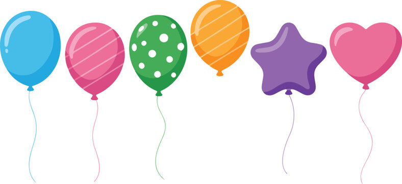 Minimal Balloon Line Icon Set with Round Star and Heart Shapes in Clean Horizontal Arrangement