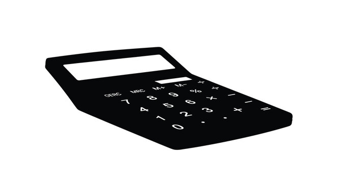 Black calculator isolated on white background angled view