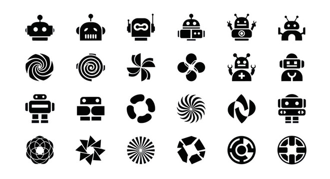 Robots and abstract vector icon set