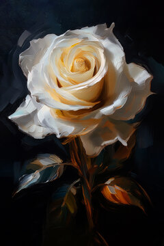 Abstract Digital Oil Painting Romantic Vintage Rose Poster with Dark Background