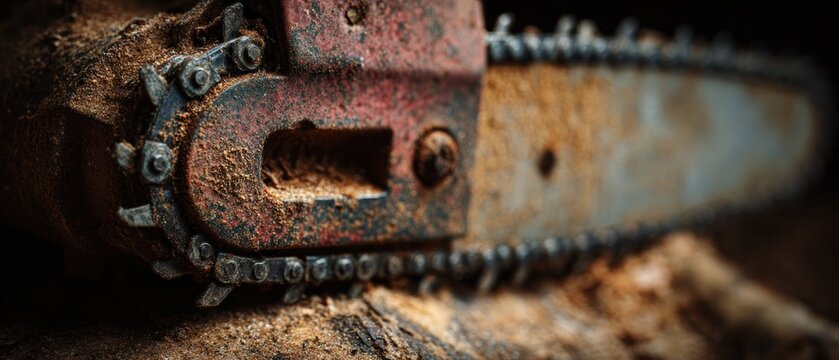 Close up of a chainsaw detail of the cutting tool