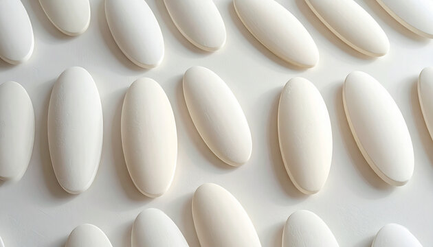 White pills arranged on white surface