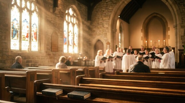 the church choir in the cathedral and the parishioners