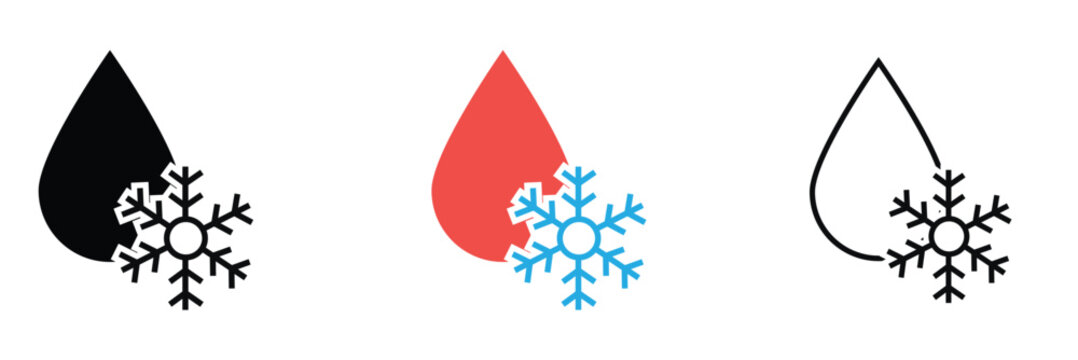 Heat and ice protection icons set in styles. Collection of fire and snowflake shield icons representing heat and cold protection, insulation, and temperature resistance in multiple design styles.