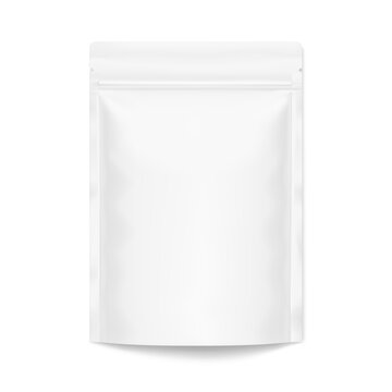 Realistic stand up pouch bag mockup with transparent shadow. Vector illustration isolated on white background. Ready for your design. EPS10.