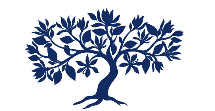 champaca tree hand drawn vector ink traditional oriental asian Indian design isolated