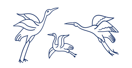Fototapeta premium cranes hand drawn vector ink traditional oriental asian Indian design isolated
