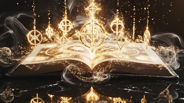 Open book with glowing pages and smoke ideal for sleek commercial backgrounds and title sequences