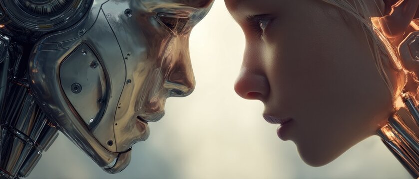 Human and android face to face