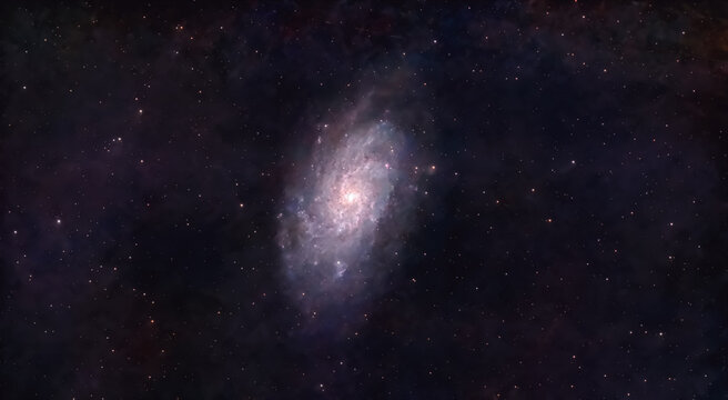 Das Bild zeigt die Spiralgalaxie M 33 - den Dreiecksnebel - im Weltraum mit vielen Sternen und Nebeln