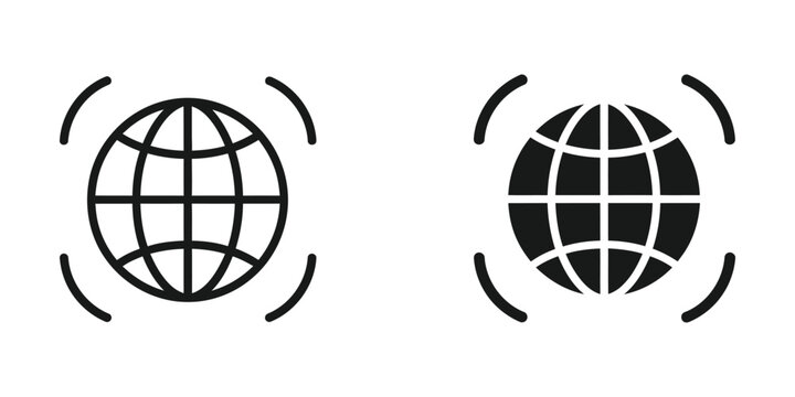Modern globe icons with wireless signal waves
