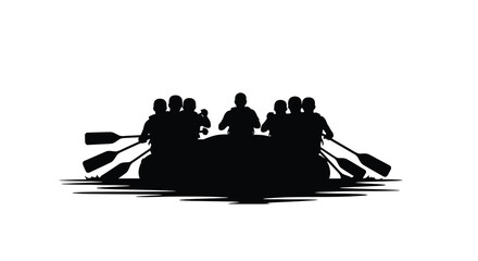 Rafting team silhouette on water black and white © msunny93