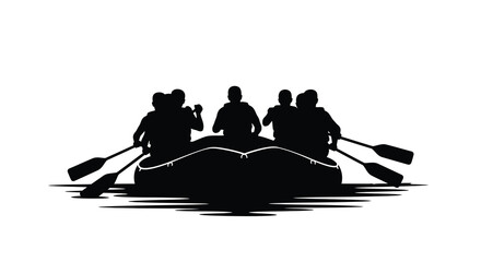 Rafting team silhouette on water black and white © msunny93