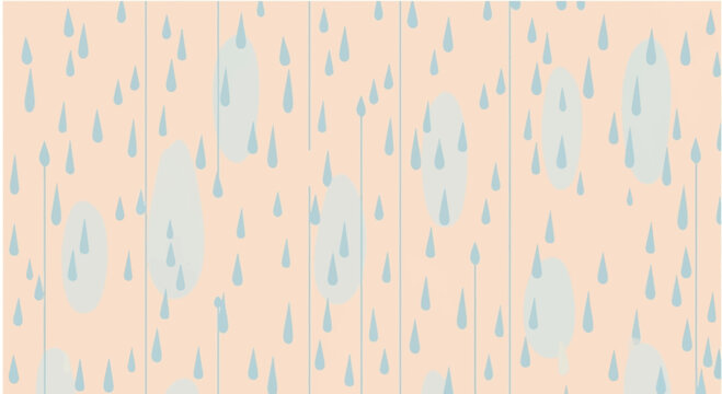 Seamless pattern of light blue raindrops falling against a soft peachy background, representing gentle weather and natural precipitation