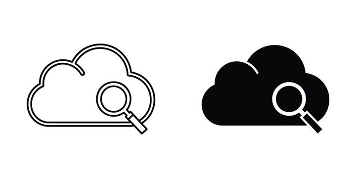 Magnifying glass searching inside cloud icon