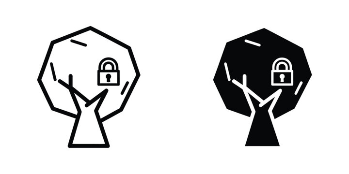 Secure tree icon with padlock symbol in two styles
