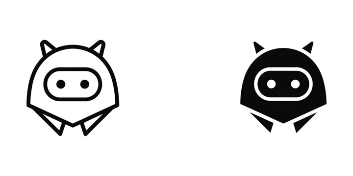Minimalist cute robot character with devil horns in two styles