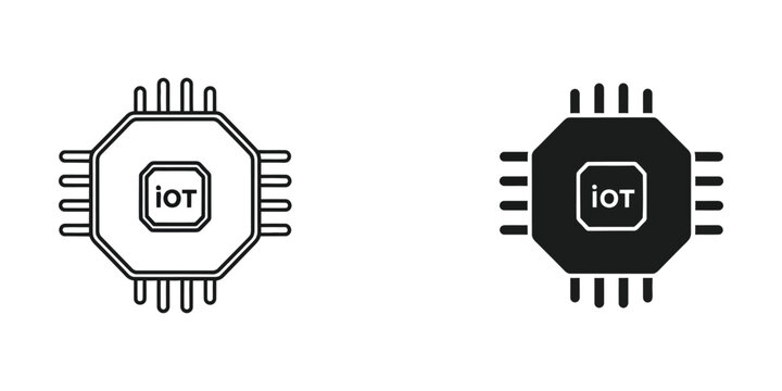 Minimalist iot chip icon in black and white