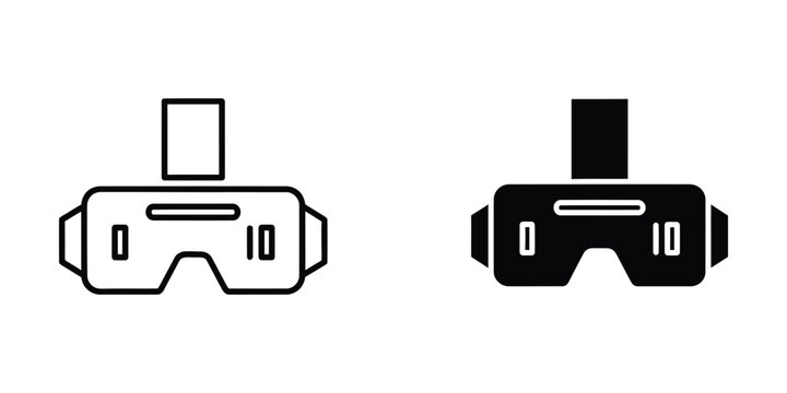 Minimalist virtual reality headset icon pair in black and white