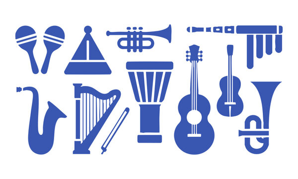 Musical instruments icons bundle in modern flat vector illustration style.