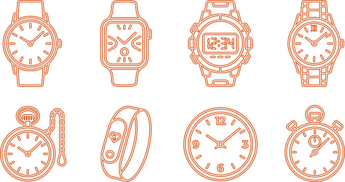 Collection of different vector clock icons and web business symbols for internet communication design element set