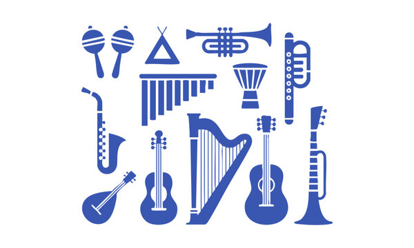 Clean minimal music icons set with simple flat outline vector style.