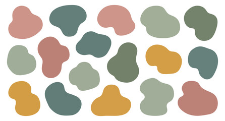 Fototapeta premium Scattered organic blobs in muted earthy tones, abstract pattern organic shapes irregular shapes