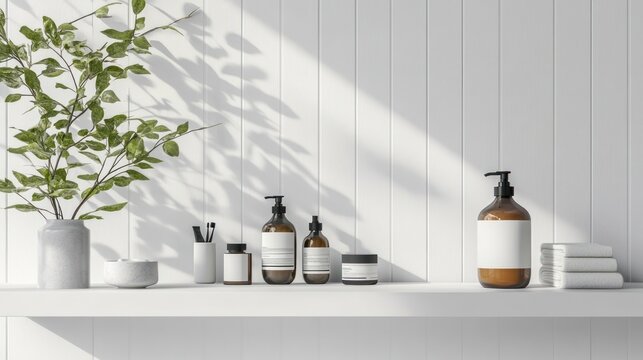 Bathroom shelf display of natural products
