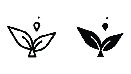 Obraz premium Minimal leaf icon with water droplet illustration