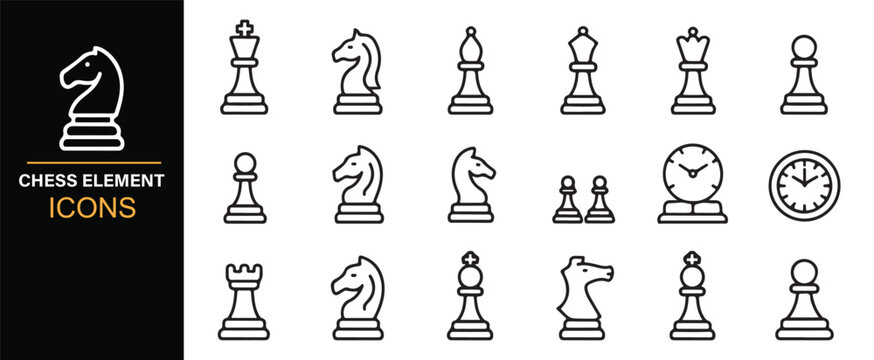 Chess pieces icons pack simple line strategy symbols