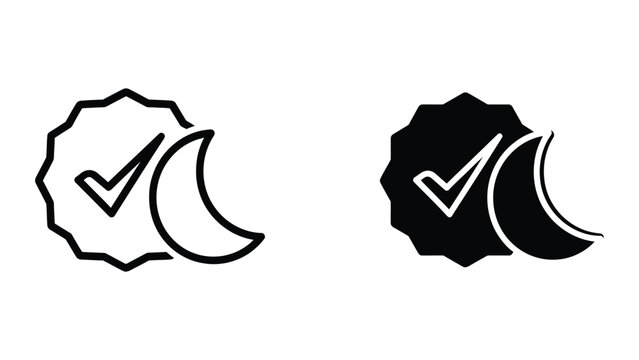 Checkmark inside stylized letter m logo with moon crescent