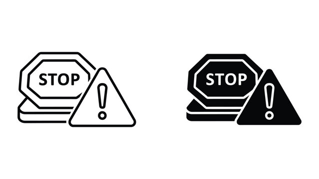 Stop sign icon with caution triangle warning symbol
