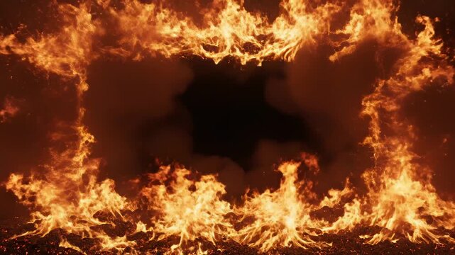 Flames forming a rectangular frame perfect for UI/UX design and motion graphics