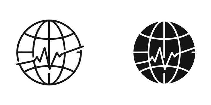 Medical heartbeat globe icon with ecg line