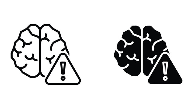 Brain icon with warning sign alert symbol