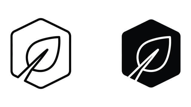 Minimal leaf icon inside hexagon shape
