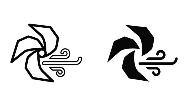 Minimalist pinwheel or windmill abstract design in black and white