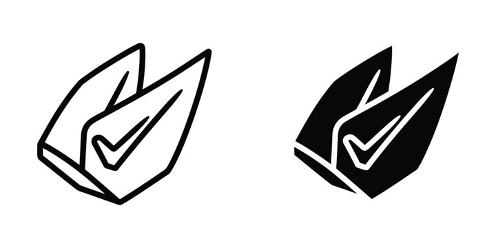 Isometric checkmark inside folded paper envelope icon