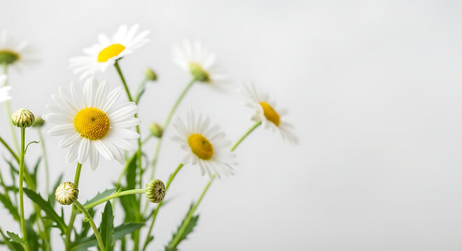 White daisies with yellow centers and green stems