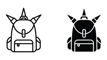 Naklejka premium Black and white stylized backpack with horns icon