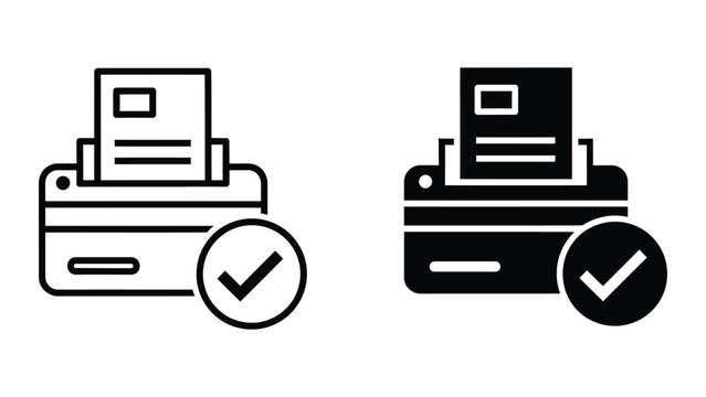 Printer icons with check marks in simple line art style