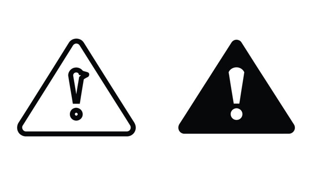 Warning triangle icon with exclamation mark in black and white