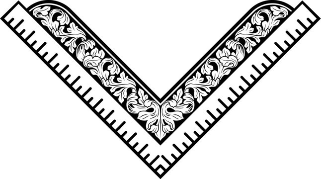 Set square ruler tool illustration in a vintage woodcut engraved etching style.